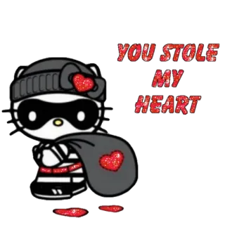 🥺 Hello Kitty YOU STOLE MY HEART kitty, heart, love, steal, burglar, cute telegram sticker