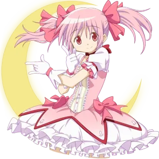 👈 Madoka Kaname Puella Magi Madoka Magica 动漫, 魔法少女, 粉色头发, 可爱, 卡哇伊 telegram sticker