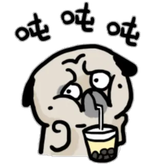 🧐 哇哇哇 anjing, pug, bubble tea, kartun, emoji, lucu telegram sticker