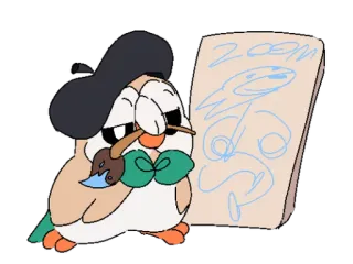 🎨 ZOOM hibou, oiseau, artiste, dessin, croquis, dessin animé telegram sticker