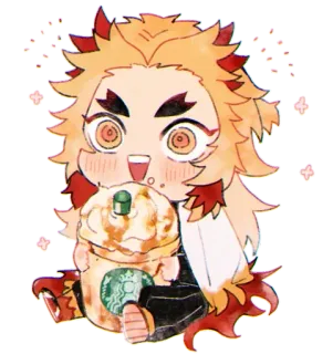 ✨ Kyojuro Rengoku Demon Slayer Anime, Demon Slayer, Rengoku, Kyojuro Rengoku, Starbucks, Chibi, Süß whatsapp sticker
