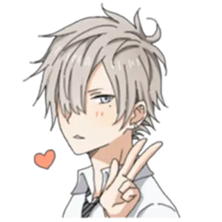 ❤ anime, peace sign, cute, cartoon, boy, character telegram sticker