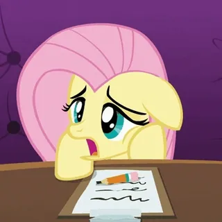 😞 Fluttershy My Little Pony kartun, poni, kuda, menulis, ketakutan, kecemasan telegram sticker