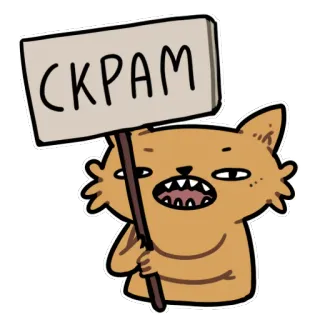 👪 СКРАМ chat, panneau, dessin animé, animal, protestation telegram sticker