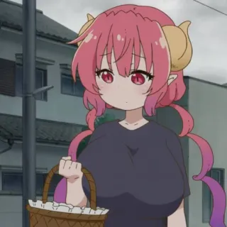 😔 Ilulu Miss Kobayashi's Dragon Maid Anime, Drache, Hörner, Korb, pinke Haare, Ilulu telegram sticker