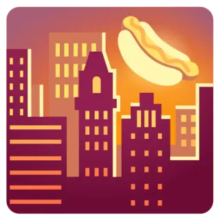 🌇 cidade, cachorro-quente, edifícios, pôr do sol, comida telegram sticker
