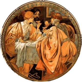 🌺 Jugendstil, Gemälde, Gruppe, Tisch, Vintage, Elegant telegram sticker