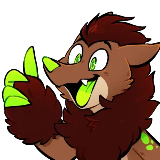 👍 Фурри, Мультик, Животное, Палец, Язык, Зеленый telegram sticker