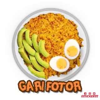 🥚 GARI FOTOR 食べ物, アフリカ料理, ガリ, アボカド, ゆで卵, 料理 telegram sticker