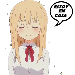 🏠 ESTOY EN CASA Chica anime, Bocadillo de diálogo, Pelo rubio, Lazo rojo, En casa, Chibi telegram sticker