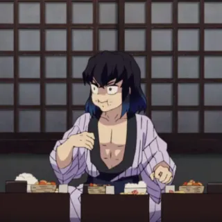 ⚔ Inosuke Hashibira Demon Slayer Anime, Mangiare, Affamato, Senza Maschera, Combattente telegram sticker