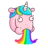 😊 Unicorn unicorn, rainbow, vomit, funny, cartoon, meme, colorful, disgust whatsapp sticker