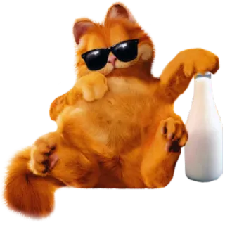 😎 Garfield Garfield, chat, dessin animé, lunettes de soleil, cool, lait, détendu whatsapp sticker