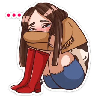 ☹️ triste, piangere, ragazza, cartone animato, emozioni, bruna, lacrime, cowgirl whatsapp sticker