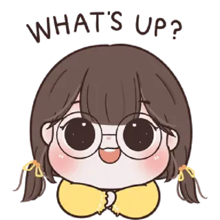 🥨 WHAT'S UP? Cartone animato, Carino, Ragazza, Che c'è?, Occhiali, Kawaii telegram sticker