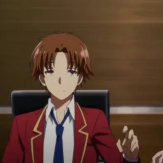 ✨ Ayanokoji Kiyotaka Classroom of the Elite Anime, Scuola, Giacca rossa, Capelli castani telegram sticker