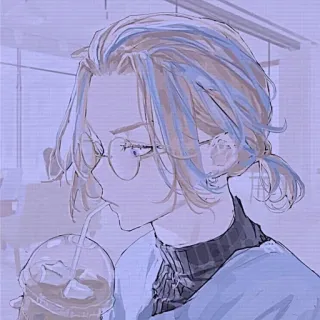 🍙 アニメ, 女の子, コーヒー, メガネ, 髪 telegram sticker