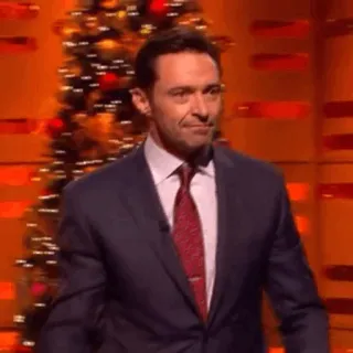 🎩 Hugh Jackman actor, celebrity, suit, christmas tree, talk show whatsapp sticker