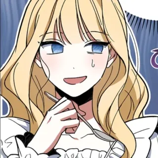 😅 アニメ, 金髪, 青い目, キャラクター, 女性, スプーン telegram sticker