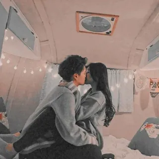 😍 couple, baiser, amour, romance, intérieur, affection telegram sticker