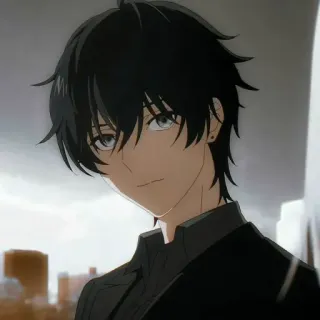 🕳 anime, pelo negro, masculino, personaje, retrato whatsapp sticker