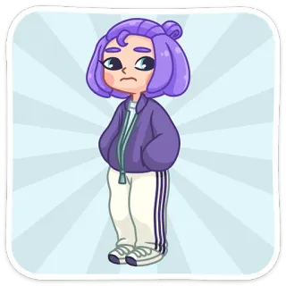 😐 cartone animato, sticker, capelli viola, ragazza, abbigliamento casual telegram sticker