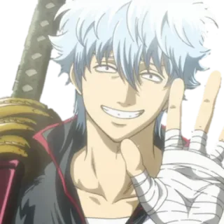 😁 Gintoki Sakata Gintama Anime, Gintama, Gintoki, Postać, Znak pokoju whatsapp sticker