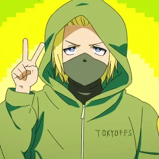 🔥 TOKYOFFS anime, hoodie, peace sign, mask, blonde hair telegram sticker