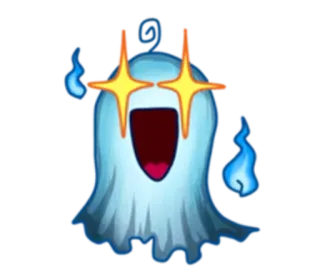 😄 Geist, Emoticon, aufgeregt, funkelnde Augen, Cartoon, fröhlich whatsapp sticker