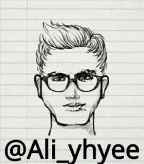 😐 @Ali_yhyee สเก็ตช์, ภาพเหมือน, แว่นตา, คน, ภาพวาด telegram sticker