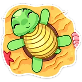 ☺️ turtle, beach, sand, sea, ocean, cartoon whatsapp sticker