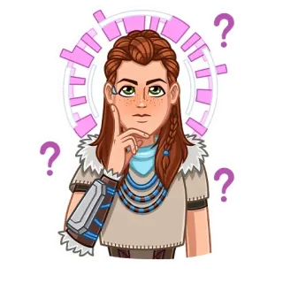 ❓ Aloy Aloy, Pergunta, Pensando, Video game, Horizon Zero Dawn, Robô, Futuro telegram sticker
