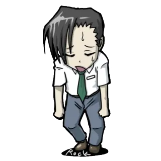 😞 Rock เหนื่อย, หมดแรง, เศร้า, ผู้ชาย, การ์ตูน, สำนักงาน, เหงื่อ telegram sticker