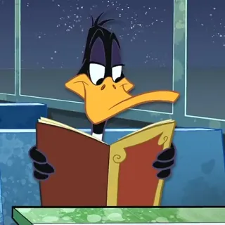🥕 Daffy Duck dibujos animados, Looney Tunes, lectura, libro, pato telegram sticker