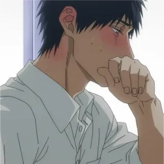 💦 Anime, Rubor, Suor, Masculino, Personagem, Triste, Chorando, Uniforme escolar telegram sticker