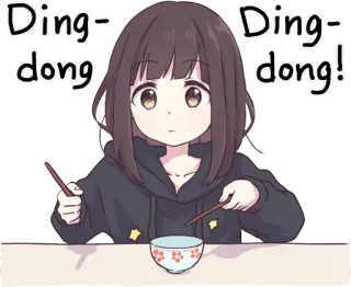 😄 Ding-dong! Ding-dong! anime, girl, chopsticks, cute, ding-dong, bowl telegram sticker