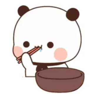 🍃 panda, eating, chopsticks, bowl, cute telegram sticker