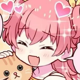 🥰 garota anime, fofa, kawaii, cabelo rosa, coração, gato, adesivo whatsapp sticker