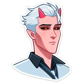 😐 démon, elfe, homme, portrait, cornes rouges, dessin animé, autocollant whatsapp sticker