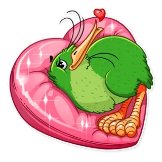 😘 kiwi, pájaro, corazón, animal, lindo, dibujos animados, amor, san valentín whatsapp sticker