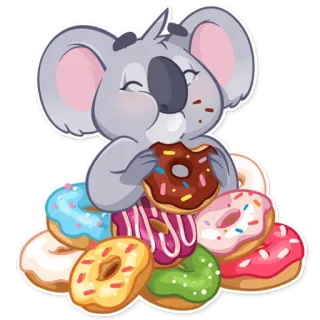 🍩 koala, donut, nourriture, sucré, dessert, mignon, animal telegram sticker