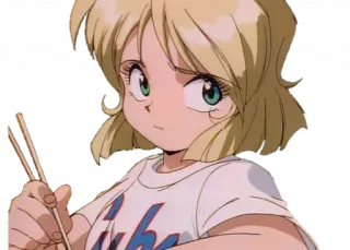 🏎 Aube anime, woman, blonde, chopsticks, portrait telegram sticker