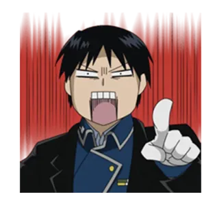 😟 Roy Mustang Fullmetal Alchemist Anime, Cartoon, Figur, Ausdruck, Wütend telegram sticker