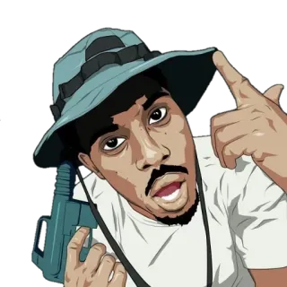 ☠ mężczyzna, broń, wskazywanie, kapelusz telegram sticker