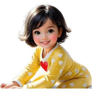 😁 criança, menina, fofo, bebê, coração, amarelo telegram sticker