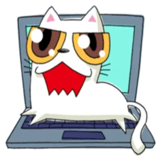 💻 kot, laptop, internet, kreskówka, zwierzę, komputer, technologia whatsapp sticker