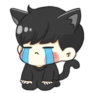 😭 кот, плачет, грустный, аниме, стикер, каваий, чиби telegram sticker