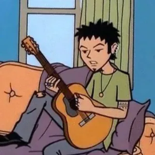 🌟 guitar, cartoon, man, music, sitting telegram sticker