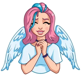 😇 malaikat, sayap, kartun, gadis, rambut pink, imut telegram sticker