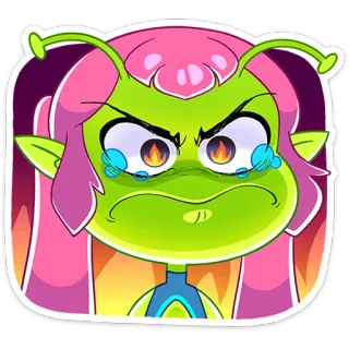 😡 Alienígena, Desenho animado, Adesivo, Chorando, Bravo, Chateado, Cabelo rosa, Pele verde telegram sticker